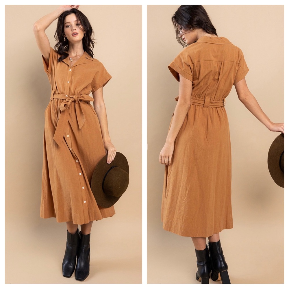 37 Boho Solid Linen Self Tie Waist Long Dress